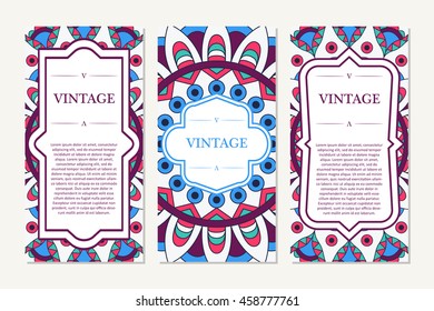 Retro hand-drawn card with mandala. Vintage background with place for text. Can be used for invitation, banner, others cards.