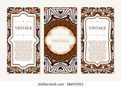 Retro hand-drawn card with mandala. Vintage background with place for text. Can be used for invitation, banner, others cards.