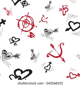 Retro hand-drawn sketches seamless background with love symbols for valentines and wedding day. Vector illustrations