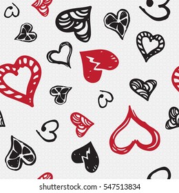 Retro hand-drawn sketches seamless background with hearts for valentines and wedding day. Vector illustrations