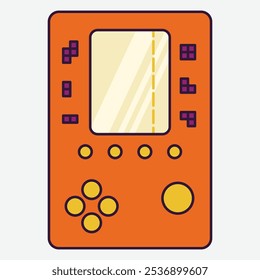 A retro handheld gaming console with buttons and a screen for playing video games.