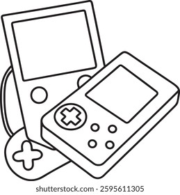 Retro Handheld Gaming Console Coloring Page – Cute and Bold Outline for Kids And Adults – Easy and Fun Digital And Printable Art