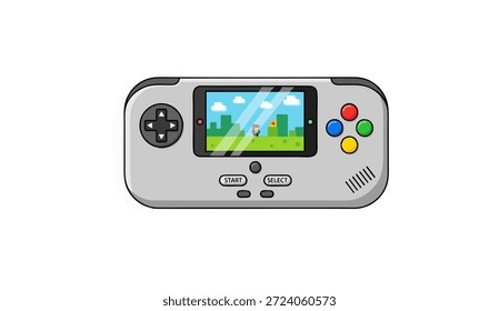 Video Consola de juego portátil retro con juego de arte de píxeles.