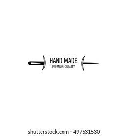 Retro Handmade, hand sewing and tailor shop logotype Design elements.Vintage badge and label