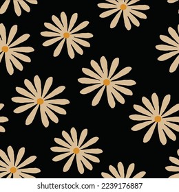 Retro Handrawn Floral Seamless Pattern with Daisies