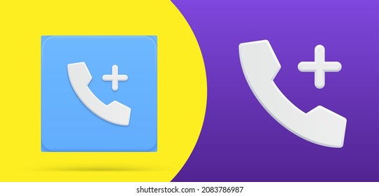 Retro handset with plus for adding contact call simple 3d icon button vector illustration. Phone add receiver service support helpline, trust telephone, hotline classic remotely distance communication