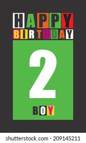 Retro Happy birthday card. Happy birthday boy 2 years. Gift card. Vector illustration