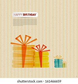 Retro Happy Birthday Theme, Present Boxes on Recycled Paper Background 