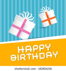 Retro Happy Birthday Theme, Present Boxes on Colorful Recycled Paper Background 