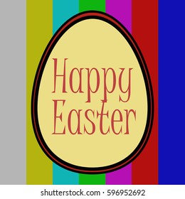Retro Happy Easter greeting card. Easter egg on SMPTE television test pattern NTSC color bars background.