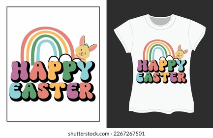 Retro Happy Easter T-shirt Design. Happy Easter Retro Sublimation Design. 