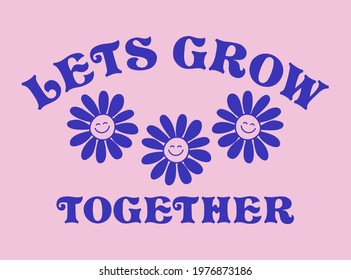 Retro Happy Flower Vector Art Illustration. Smiling Flower Icon Fashion Illustration. Vintage Slogan T shirt Print Design.