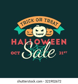 Retro Happy Halloween Badge, Sticker, Label. Design Element for Greetings Card or Party Flyer. Halloween Discounts. Vector Illustration