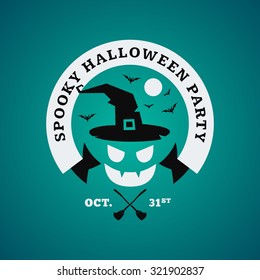 Retro Happy Halloween Badge, Sticker, Label. Design Element for Greetings Card or Party Flyer. Vector Illustration
