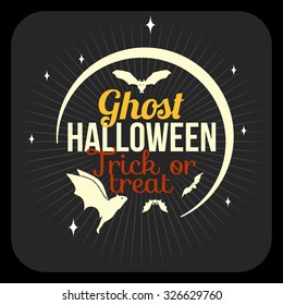 Retro Happy Halloween Badge, Sticker, Label. Design Element for Greetings Card or Party Flyer. Vector Illustration