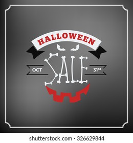 Retro Happy Halloween Badge, Sticker, Label. Design Element for Greetings Card or Party Flyer. Halloween Discounts. Vector Illustration