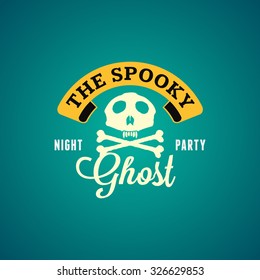 Retro Happy Halloween Badge, Sticker, Label. Design Element for Greetings Card or Party Flyer. Vector Illustration