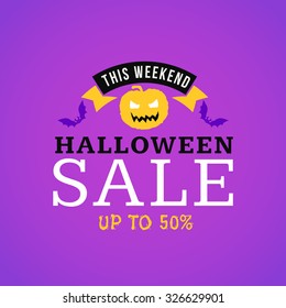 Retro Happy Halloween Badge, Sticker, Label. Design Element for Greetings Card or Party Flyer. Halloween Discounts. Vector Illustration