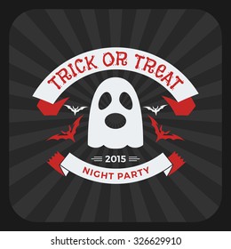Retro Happy Halloween Badge, Sticker, Label. Design Element for Greetings Card or Party Flyer. Vector Illustration