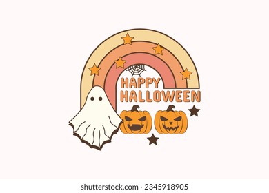 Retro Happy Halloween, Spooky Ghost shirt print template, T-Shirt, Graphic Design, Mugs, Bags, Backgrounds, Stickers