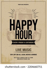 Retro Happy Hour Party Poster Flyer Social Media Post Template Design