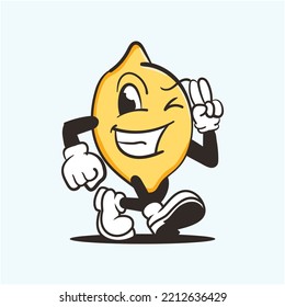 Retro Happy lemon charater vector