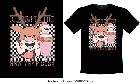 RETRO HAPPY NEW YEAR 2024 T-SHIRT DESIGN