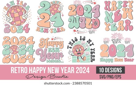 Retro Happy New Year 2024 Design Bundle