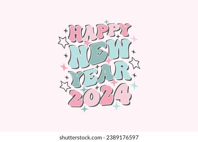 Retro Happy New Year 2024 EPS T-shirt Design