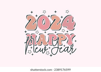 Retro Happy New Year 2024 EPS T-shirt Design