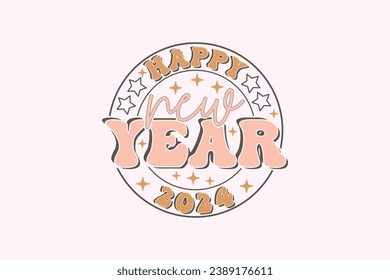 Retro Happy New Year 2024 EPS T-shirt Design