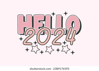 Retro Happy New Year Hello 2024 EPS T-shirt Design