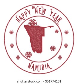 Retro Happy New Year Namibia Stamp. Vector rubber stamp with map of Namibia, Happy New Year text and falling snow