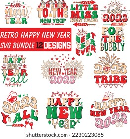 Retro Happy New Year SVG Bundle  New Year Saying  Download Retro Bundle  Download EPS Vector Design  Funny Retro Bundle  Download . svg