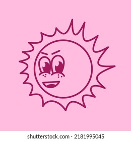 Retro Happy Sun Vector Art Illustration. Smiling Sun Positive Vibes T-shirt stamp graphic.