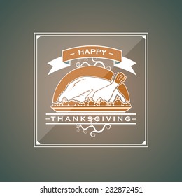retro happy thanksgiving lettering typography window sign- food label with turkey 