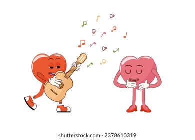 Retro Happy Valentine's Day. Song for your beloved. Happy characters in love. Retro characters