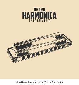 Retro Harmonica Music Instrument vector Stock Illustration