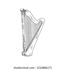 Retro Harp Isolated Old Musical Instrument. Vector Stringed Lyre, Irish Or Celtic Music Tool