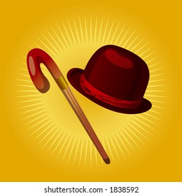 Retro Hat & Cane  (Fully Editable Vector Image)