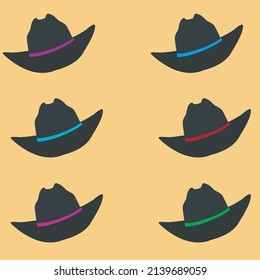 Retro Hat Illustration Icon Vector. Cowboy Hats Isolated In Yellow Background. Nft Accessories. 
