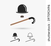 retro hat,cane and moustache icon