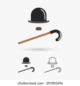 retro hat,cane and moustache icon
