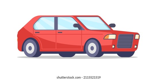 Retro hatchback car isometric vector illustration. Vintage passenger automobile for comfortable city moving transportation isolated. Classic automotive vehicle with doors, windows and wheels