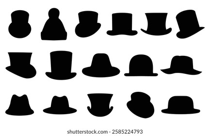 Retro hats silhouette art of Vector illustration Top hat isolated on white background