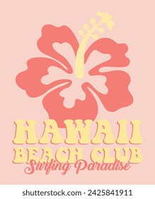 Retro hawaii united states aloha slogan with vintage hibiscus flower illustration print for graphic tee tshirt or sweatshirt hoodie - Vector