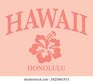 Retro hawaii united states aloha slogan with vintage hibiscus flower illustration print for graphic tee tshirt or sweatshirt hoodie - Vector