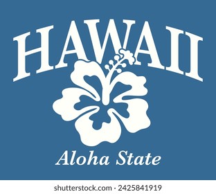 Retro hawaii united states aloha slogan with vintage hibiscus flower illustration print for graphic tee tshirt or sweatshirt hoodie - Vector