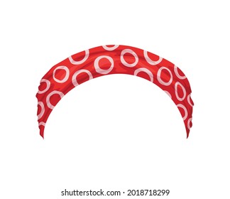 Retro headband for woman. Mockup of decorative hair dress with decoration. Red bandana windy hair dressing. Tied handkerchief for hairstyle. Vintage scarves