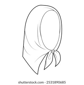 Retro Headscarf Hat with tie knot. Head Fashion accessory cap clothing technical illustration. Vector headgear for Men, women, unisex style, flat template CAD mockup sketch outline isolated